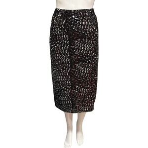 Walter Baker Skirt Sz 6 Black Silver Sequin Metallic Split Front Pencil Skirt.